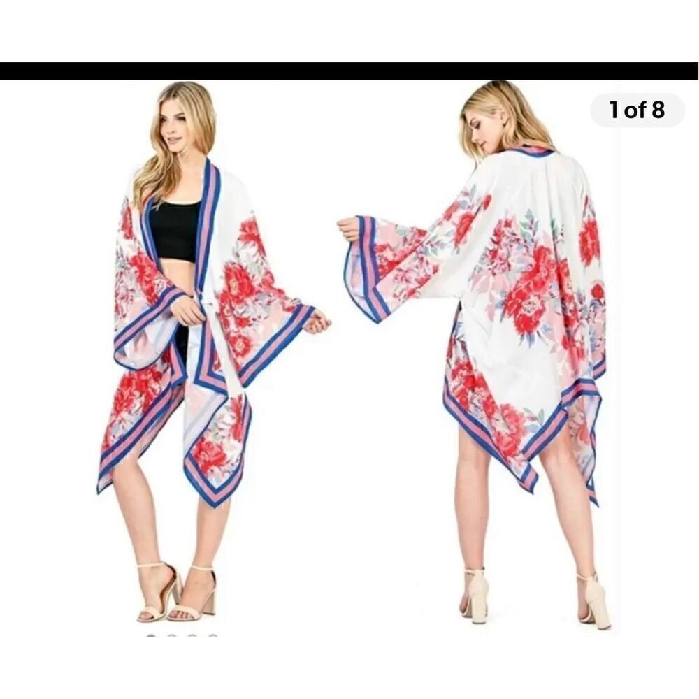 Flying tomato S\M red flower print boho Kimono